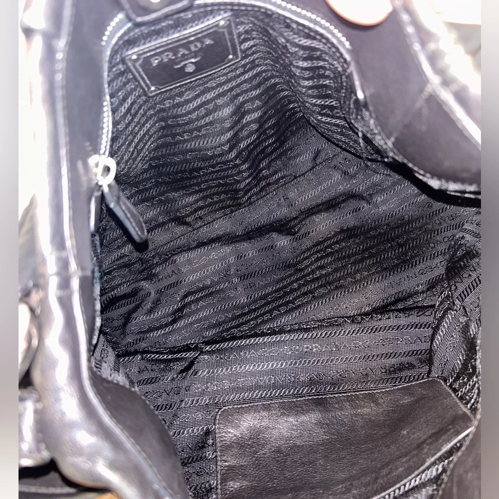 Authentic Prada black with silver accents leather Hobo bag with side pockets - Picture 13 of 16